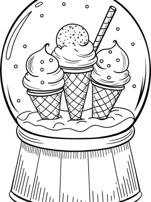 Ice cream cones in a snow globe coloring pages