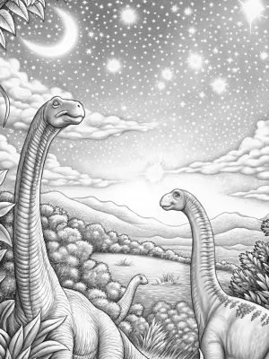Dinosaurs observing the stars coloring pages