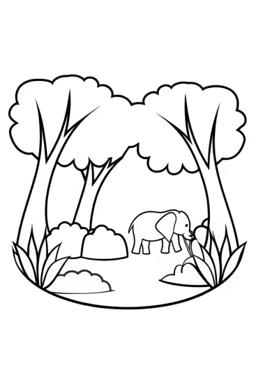 A coloring page of Avengers in a wildlife sanctuary