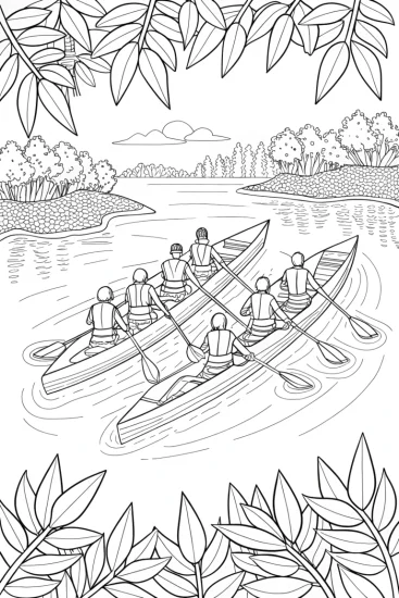 A coloring page of Leaf boat regatta
