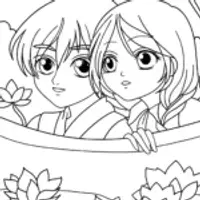 Anime friends in a floating garden