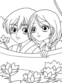 Anime friends in a floating garden