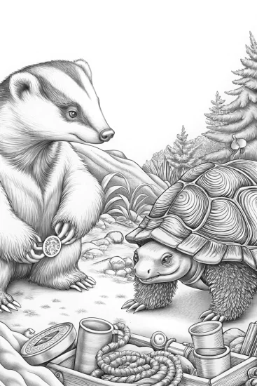 A coloring page of Badger and tortoise treasure hunt