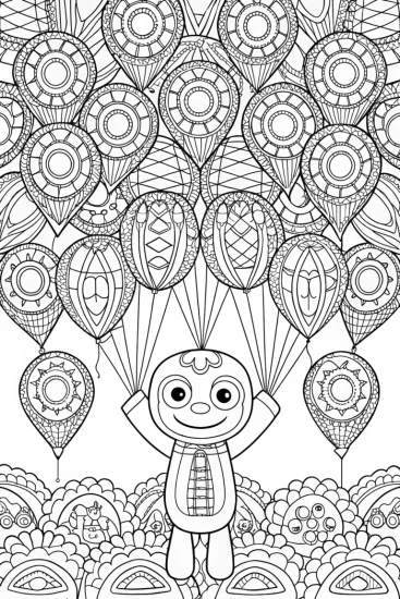 A coloring page of Huggy Wuggy’s balloon festival