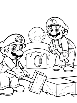 Mario and Luigi ice sculpting contest coloring pages