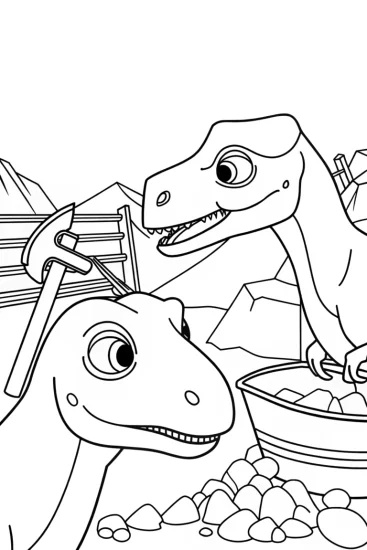A coloring page of Dinosaurs sculpting at a quarry