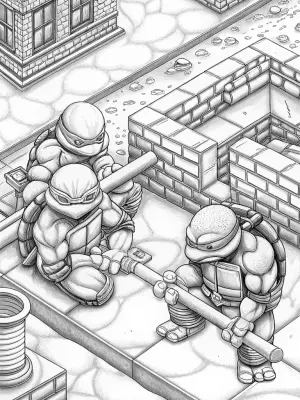 Ninja Turtles building a city coloring pages