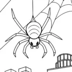 Spider painting a cityscape