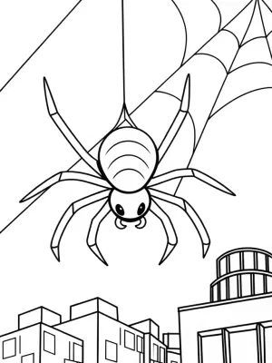 Spider painting a cityscape coloring pages