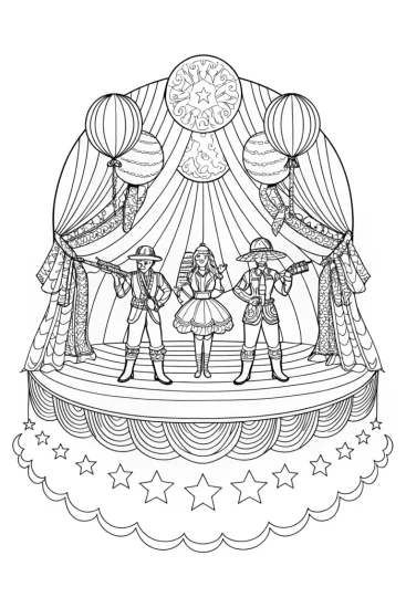 A coloring page of Rainbow symphony on the floating stage