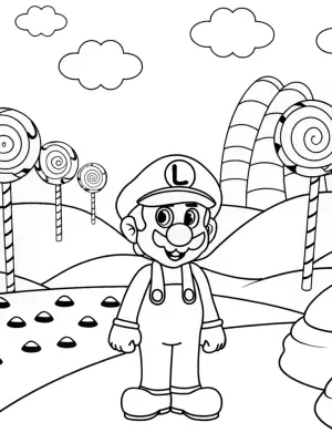 Luigi in a candy wonderland coloring pages