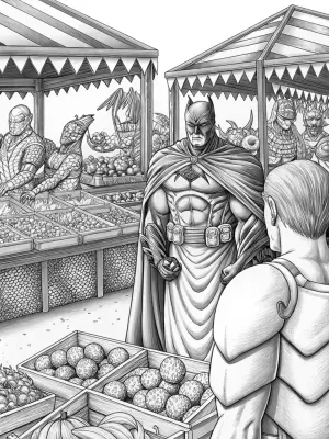 Batman at the alien market coloring pages