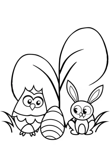 A coloring page of Owl and rabbit Easter adventure
