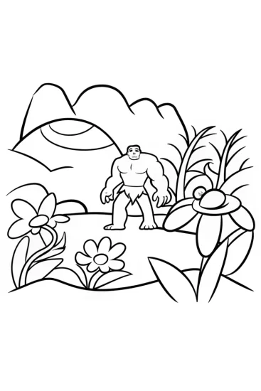 A coloring page of Hulk’s alien wildlife exploration