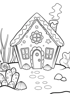 Gingerbread house underwater scene coloring pages