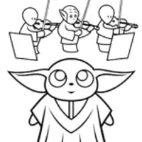 Baby Yoda conducting an orchestra