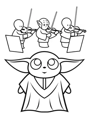 Baby Yoda conducting an orchestra coloring pages