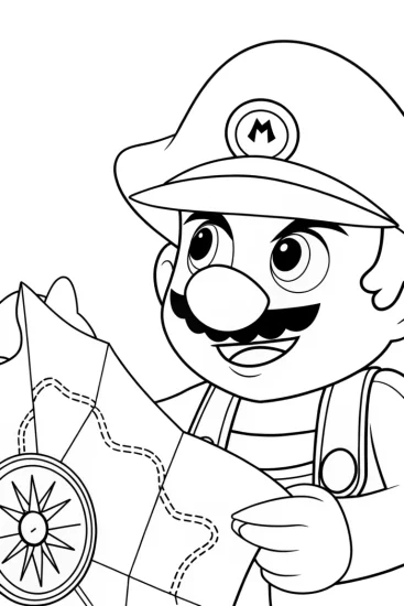 A coloring page of Mario’s treasure map adventure