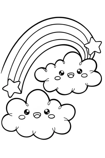 A coloring page of Cute cloud creatures parade
