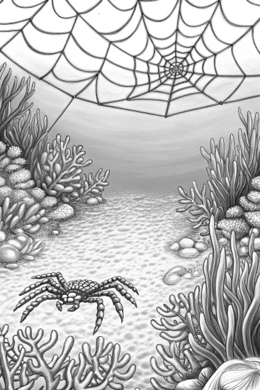 A coloring page of Spider’s underwater expedition