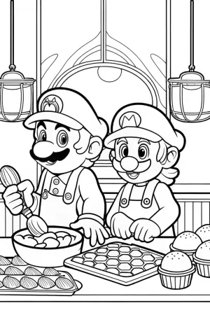 Mario and Luigi baking challenge coloring pages
