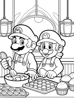 Mario and Luigi baking challenge coloring pages