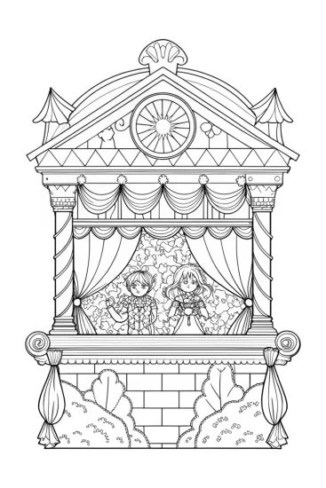 A coloring page of Mirabel’s shadow puppet show