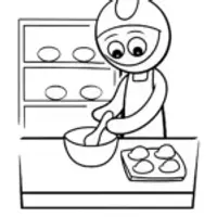Huggy Wuggy baking in a bakery