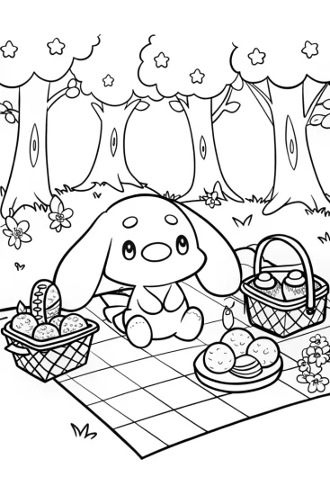 A coloring page of Cinnamoroll’s magical picnic