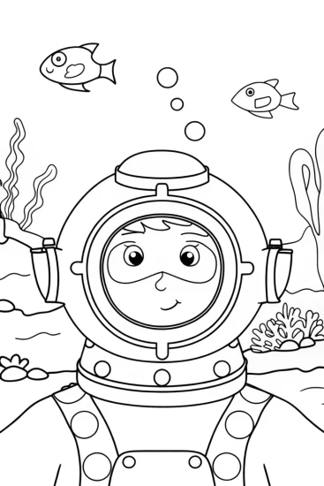 A coloring page of Captain Barnacles underwater adventure