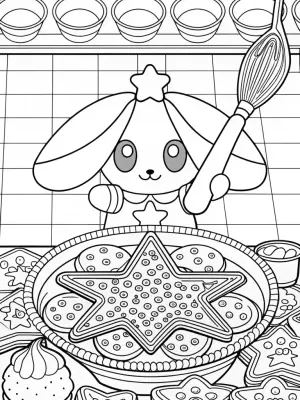 Cinnamoroll baking on a star coloring pages