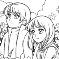 Anime characters in a celestial garden