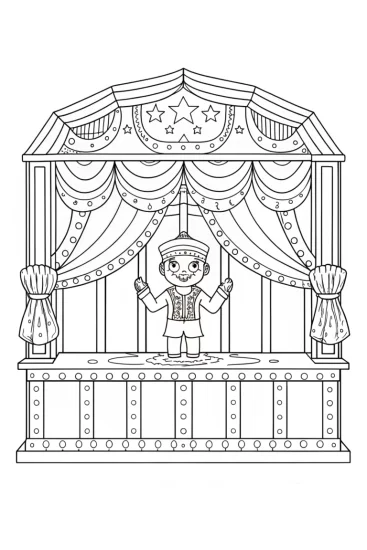 A coloring page of Luigi shadow puppet show