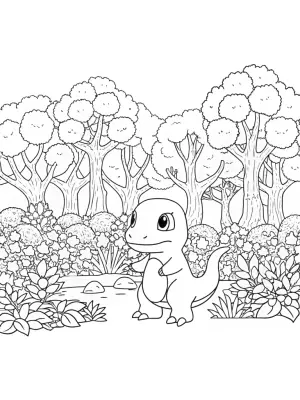 Charmander’s forest adventure coloring pages