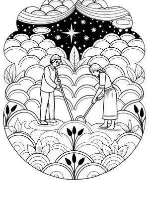 Cloud gardeners in a magical sky coloring pages
