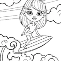 Girl riding a cloud surfboard
