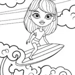 Girl riding a cloud surfboard
