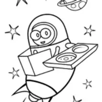 Minion delivering pizza in space