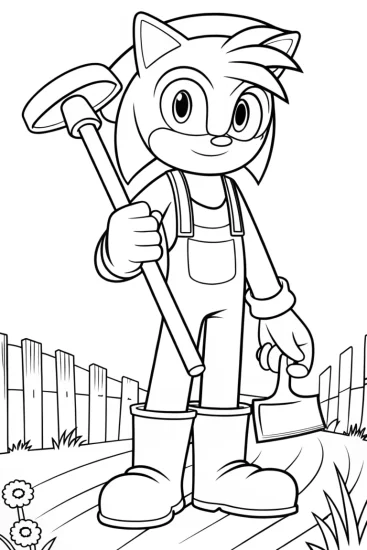A coloring page of Super Sonic gardening race