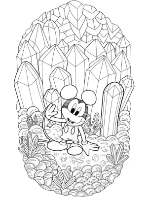 Mickey Mouse exploring a crystal cave coloring pages