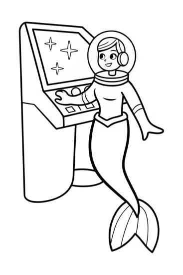 A coloring page of Little Mermaid starship navigator