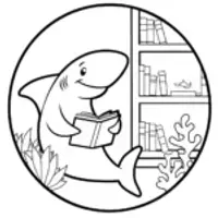 Shark reading in an underwater bookstore