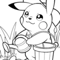 Pikachu inventing in the garden