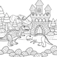 Dinosaurs building a castle