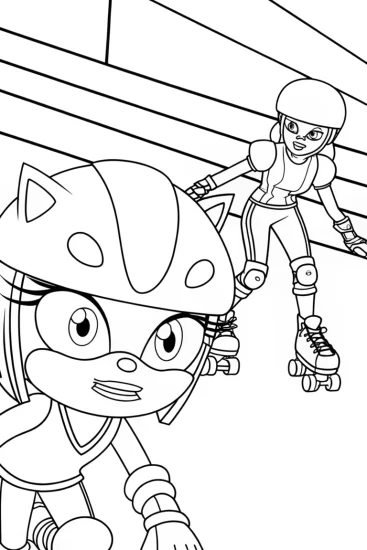 A coloring page of Sonic roller derby showdown