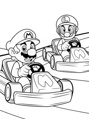 Mario and Luigi racing karts coloring pages