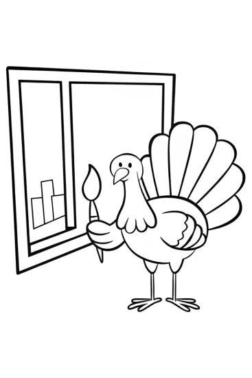 A coloring page of Turkey painting a mural