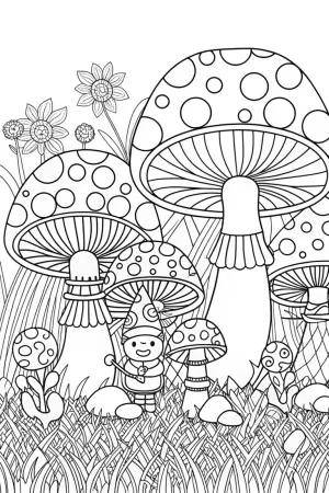 Mushroom orchestra in the meadow coloring pages