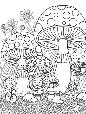 Mushroom orchestra in the meadow coloring pages