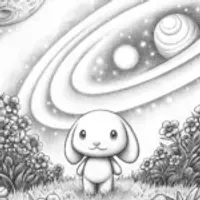Pompompurin in a cosmic garden
